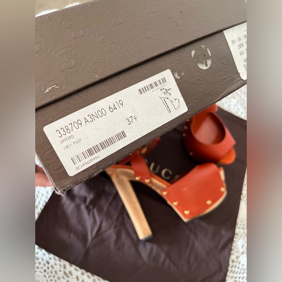 ***SOLD***New Authentic Gucci Leather Bamboo Buckle Wooden Platform Sandals - Picture 11 of 17